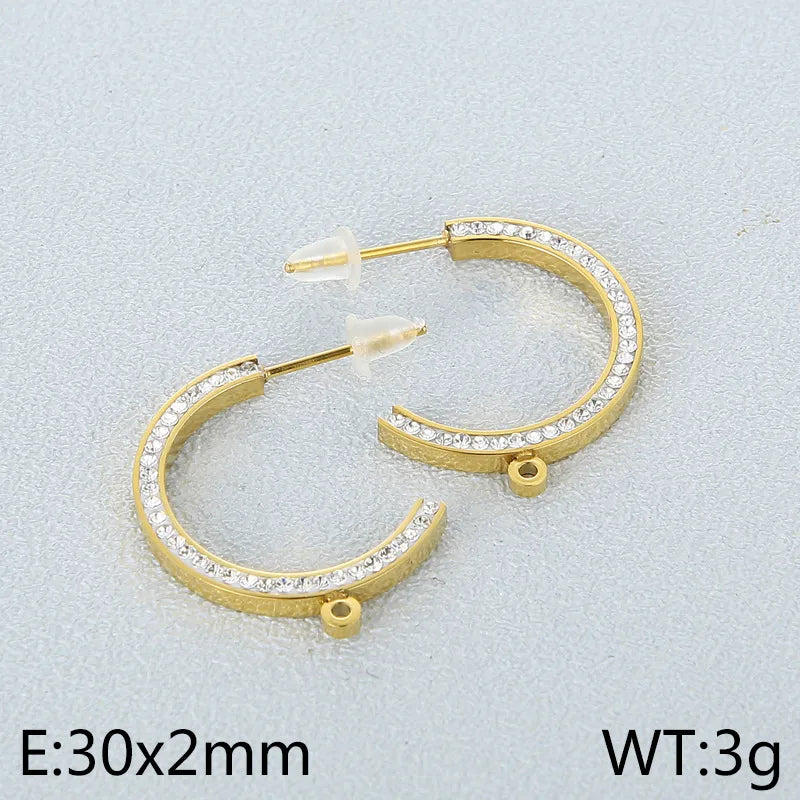 1 Pair Simple Style C Shape Plating Inlay Stainless Steel Rhinestones 18K Gold Plated Ear Studs