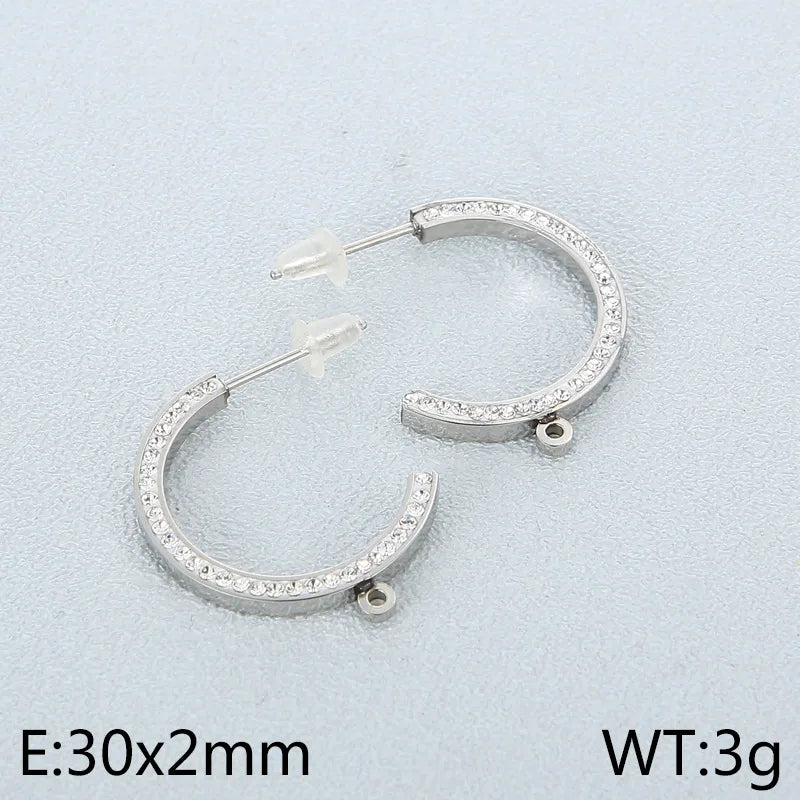 1 Pair Simple Style C Shape Plating Inlay Stainless Steel Rhinestones 18K Gold Plated Ear Studs