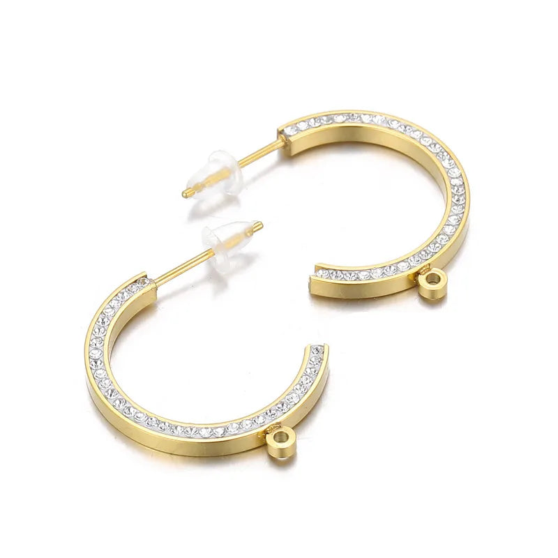 1 Pair Simple Style C Shape Plating Inlay Stainless Steel Rhinestones 18K Gold Plated Ear Studs