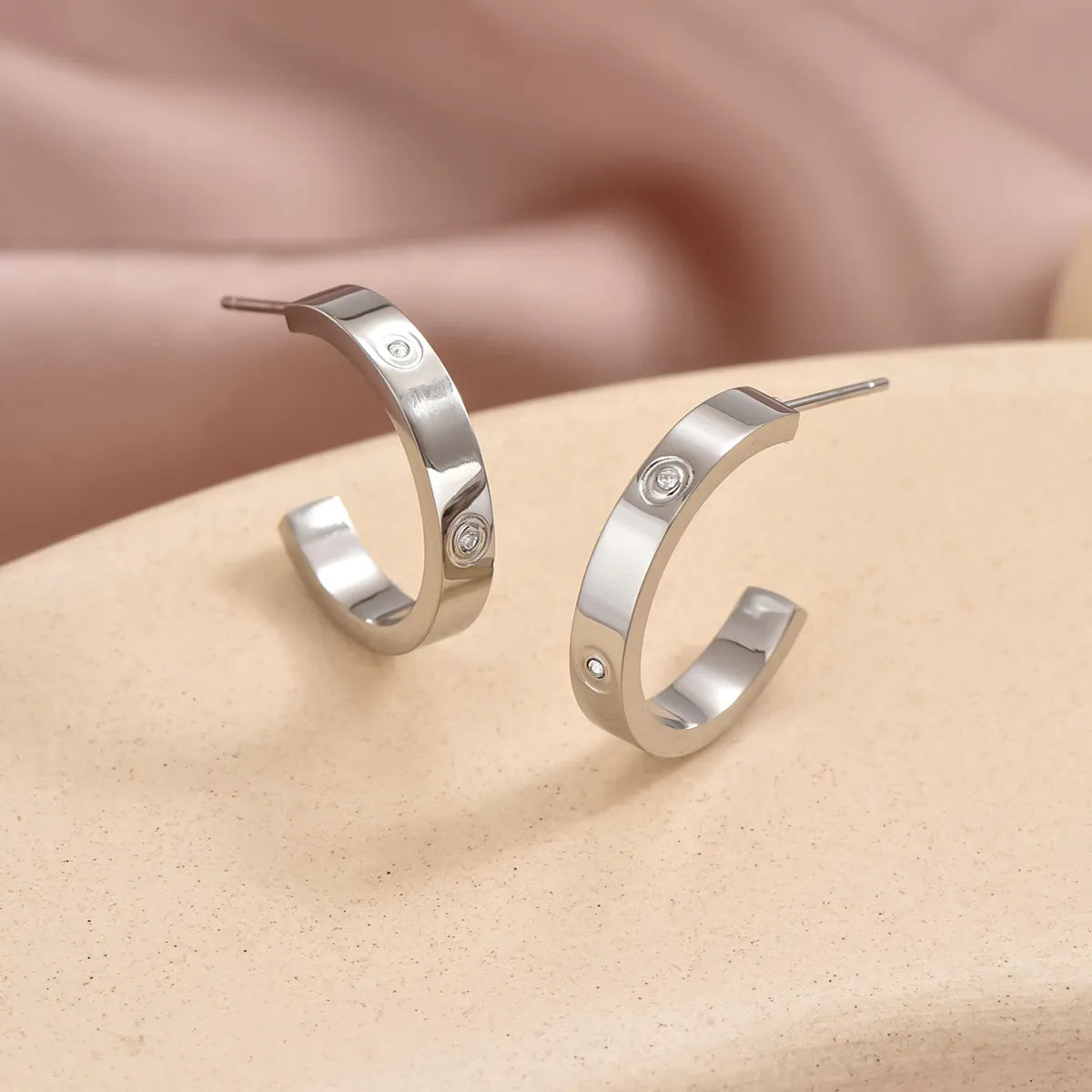 1 Pair Simple Style C Shape Plating Inlay Stainless Steel Zircon 14k Gold Plated Ear Studs