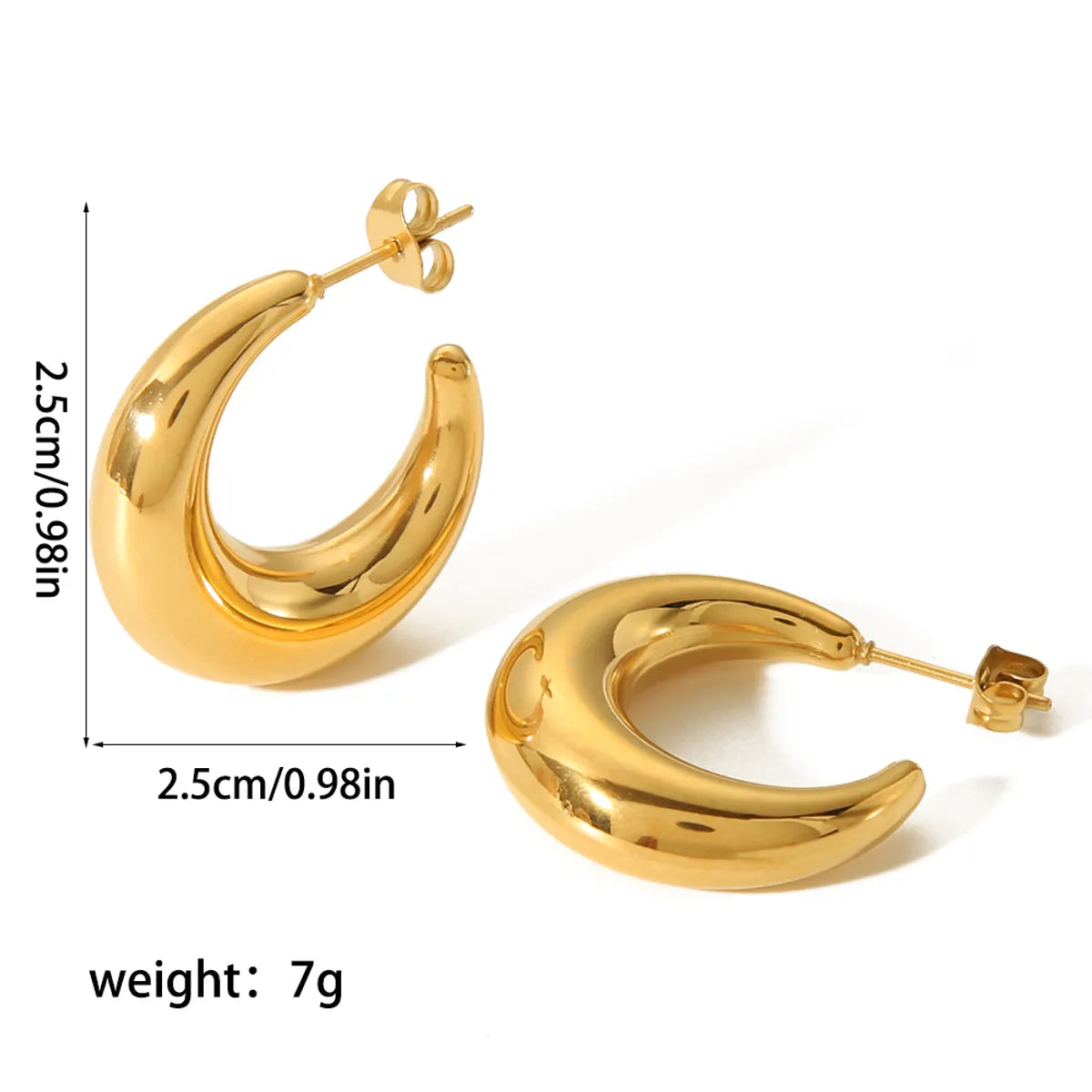 1 Pair Simple Style C Shape Plating Stainless Steel 18k Gold Plated Ear Studs