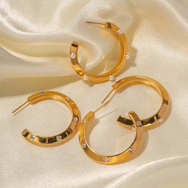 1 Pair Simple Style C Shape Plating Stainless Steel 18k Gold Plated Earrings