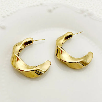 1 Pair Simple Style C Shape Plating 304 Stainless Steel 14K Gold Plated Ear Studs