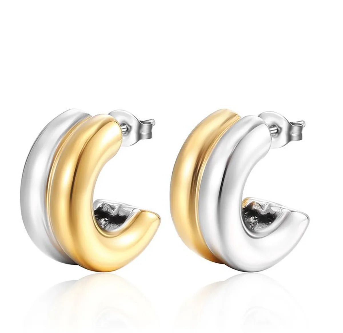 1 Pair Simple Style C Shape Plating Titanium Steel Gold Plated Earrings