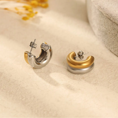 1 Pair Simple Style C Shape Plating Titanium Steel Gold Plated Earrings