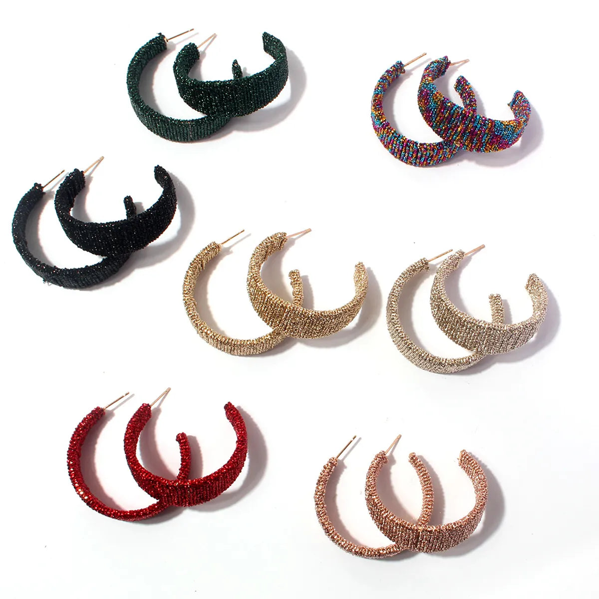 1 Pair Simple Style C Shape Pleated Alloy Ear Studs