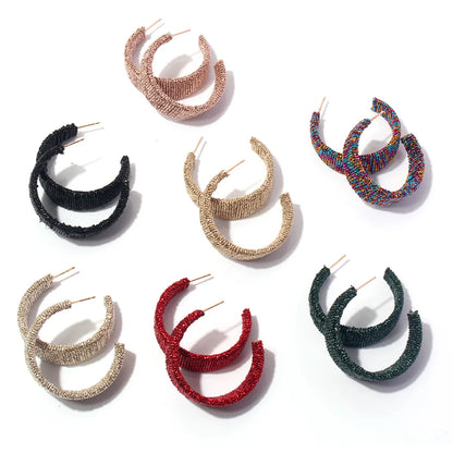 1 Pair Simple Style C Shape Pleated Alloy Ear Studs