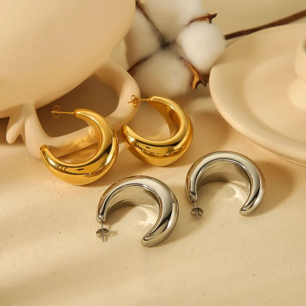 1 Pair Simple Style C Shape Polishing Plating Stainless Steel 18k Gold Plated Ear Studs