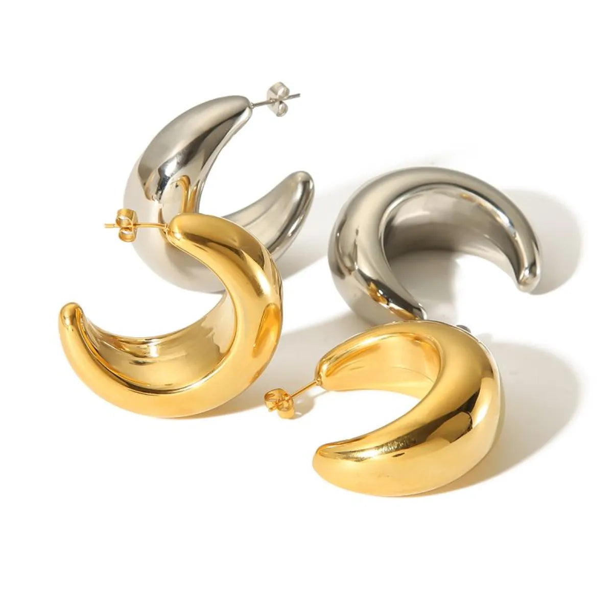 1 Pair Simple Style C Shape Polishing Plating Stainless Steel 18k Gold Plated Ear Studs