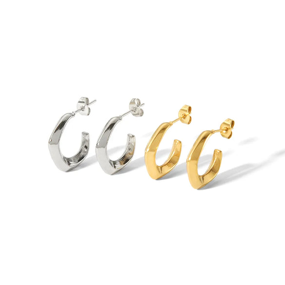 1 Pair Simple Style C Shape Polishing Plating 304 Stainless Steel Ear Studs