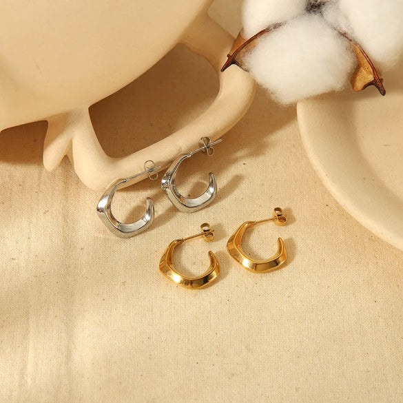 1 Pair Simple Style C Shape Polishing Plating 304 Stainless Steel Ear Studs