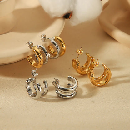 1 Pair Simple Style C Shape Polishing Plating Stainless Steel 18k Gold Plated Ear Studs