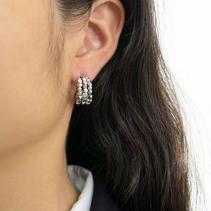 1 Pair Simple Style C Shape Solid Color Beaded Layered Plating Copper 14k Gold Plated Ear Studs