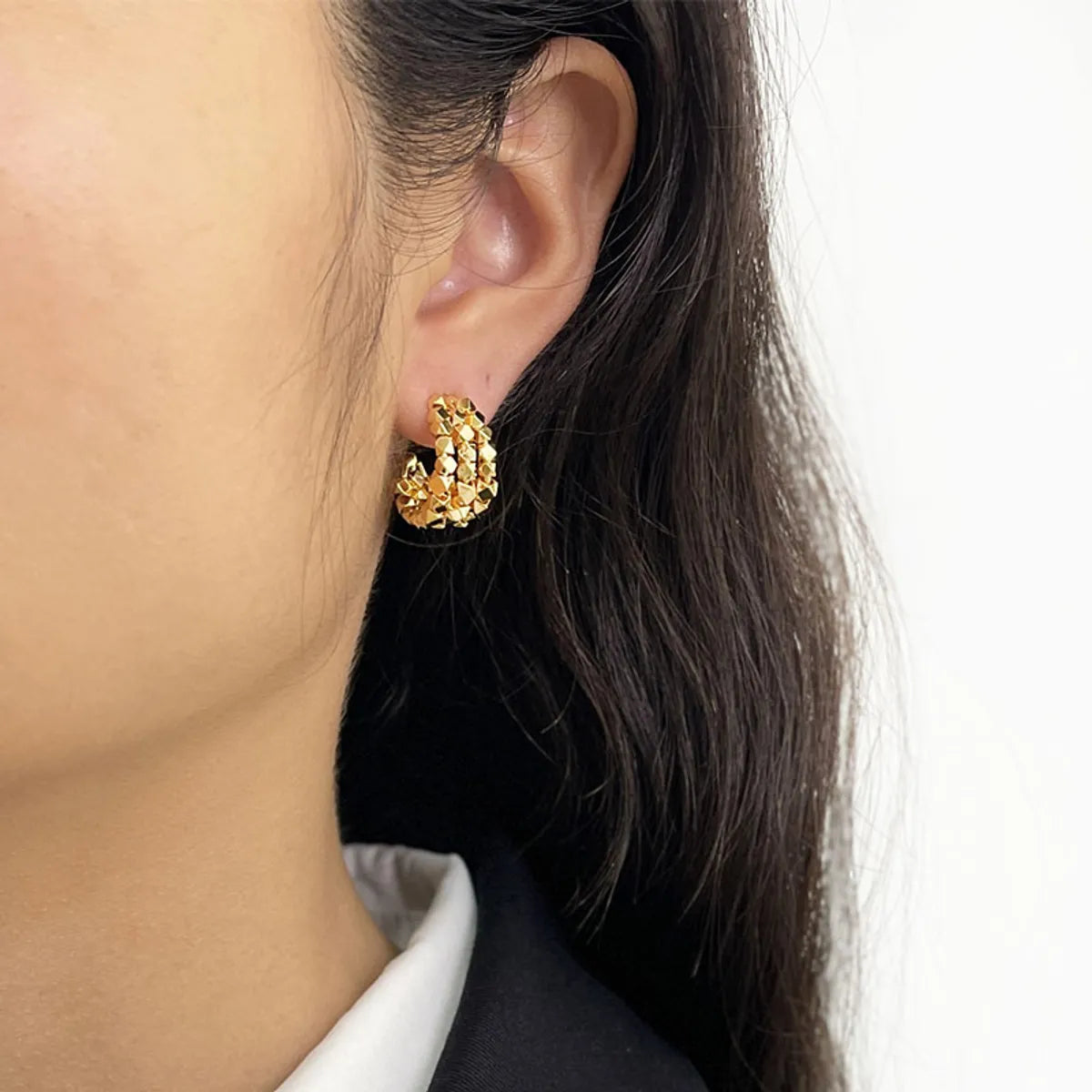 1 Pair Simple Style C Shape Solid Color Beaded Layered Plating Copper 14k Gold Plated Ear Studs