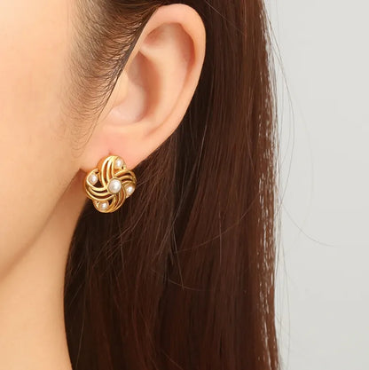 1 Pair Simple Style C Shape Solid Color Inlay 304 Stainless Steel Titanium Steel Rhinestones 18K Gold Plated Ear Studs