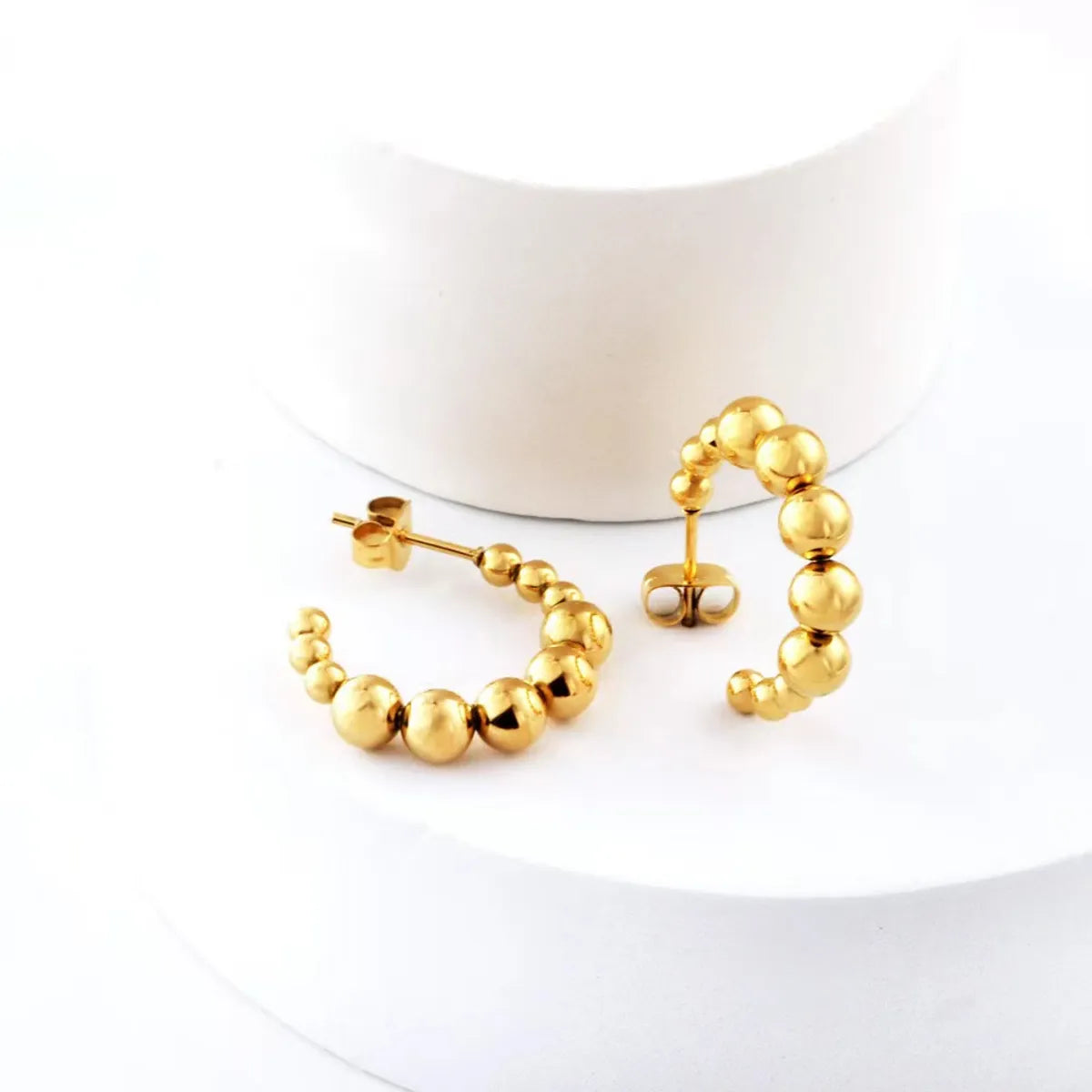 1 Pair Simple Style C Shape Stainless Steel Gold Plated Ear Studs