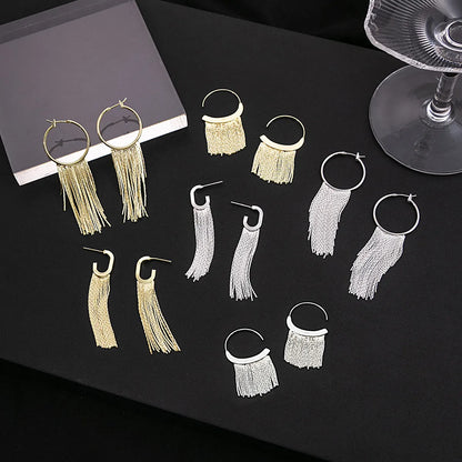 1 Pair Simple Style C Shape Tassel Plating Copper Drop Earrings