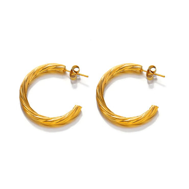 1 Pair Simple Style C Shape Twist Plating Stainless Steel 18k Gold Plated Earrings