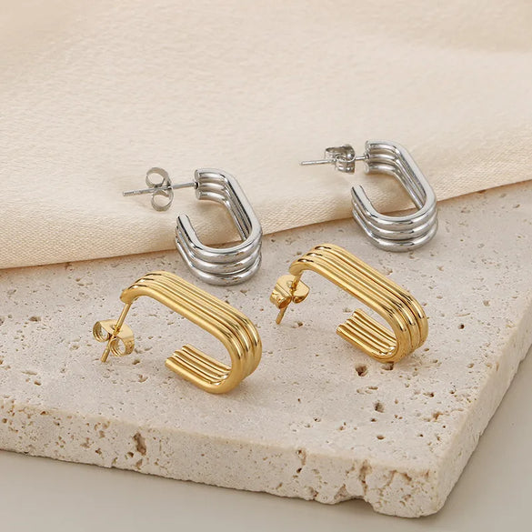 1 Pair Simple Style C Shape U Shape Geometric 304 Stainless Steel 18K Gold Plated Ear Studs