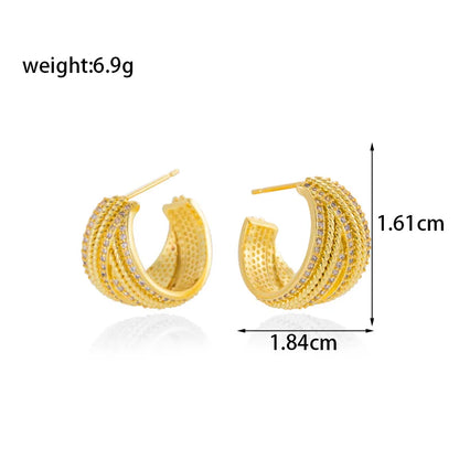 1 Pair Simple Style C Shape Water Droplets Grain Plating Inlay Copper Zircon Ear Studs