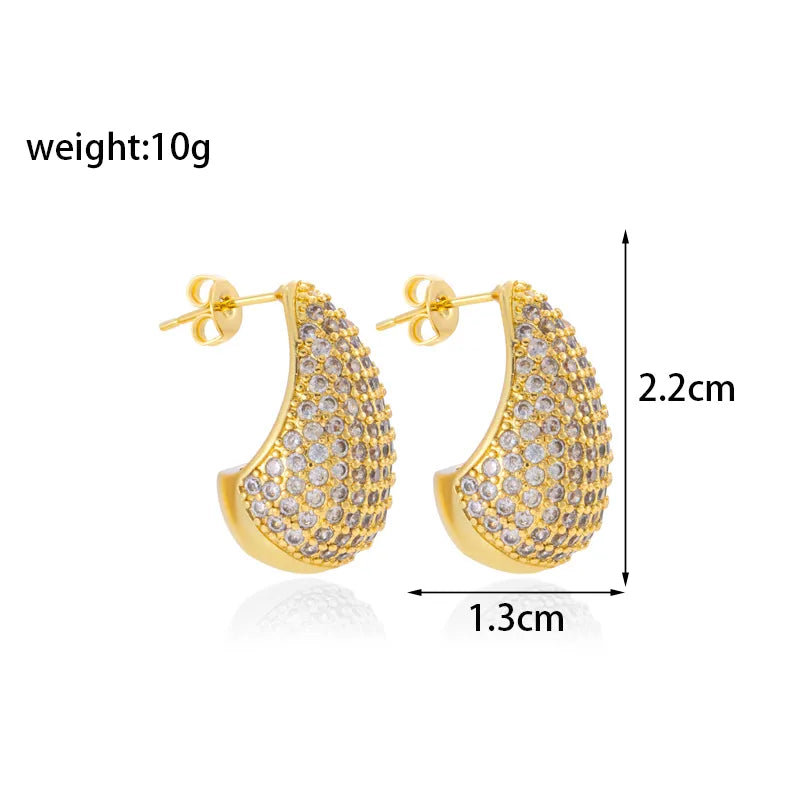 1 Pair Simple Style C Shape Water Droplets Grain Plating Inlay Copper Zircon Ear Studs