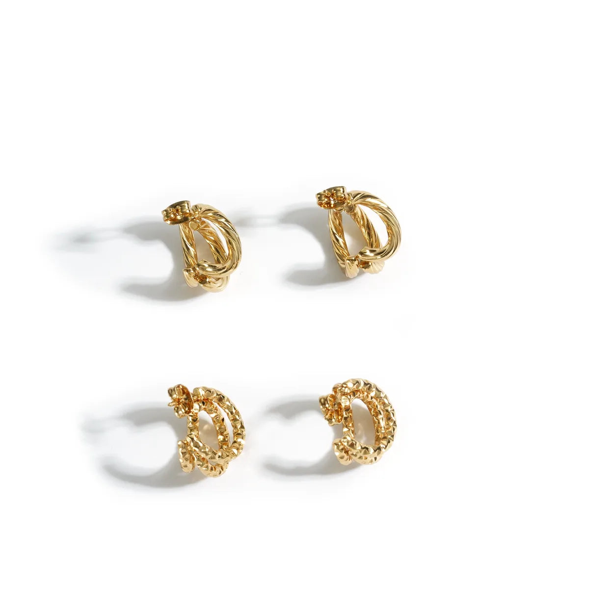 1 Pair Simple Style C Shape Waves Spiral Stripe Asymmetrical Layered 304 Stainless Steel 18K Gold Plated Ear Studs