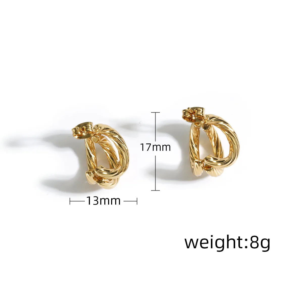 1 Pair Simple Style C Shape Waves Spiral Stripe Asymmetrical Layered 304 Stainless Steel 18K Gold Plated Ear Studs