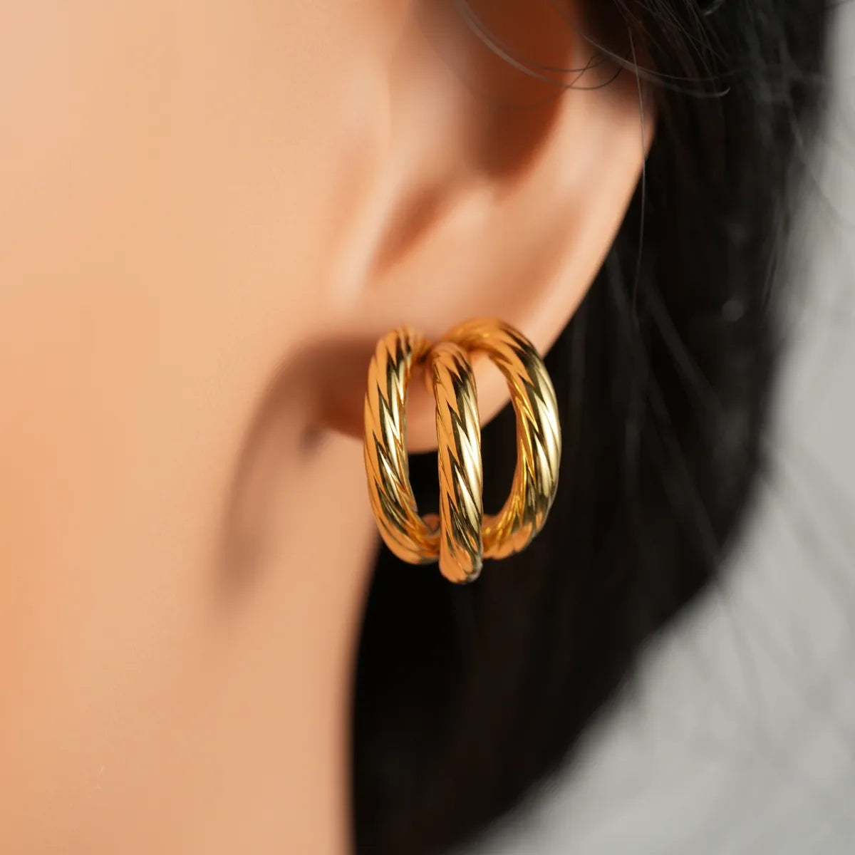 1 Pair Simple Style C Shape Waves Spiral Stripe Asymmetrical Layered 304 Stainless Steel 18K Gold Plated Ear Studs