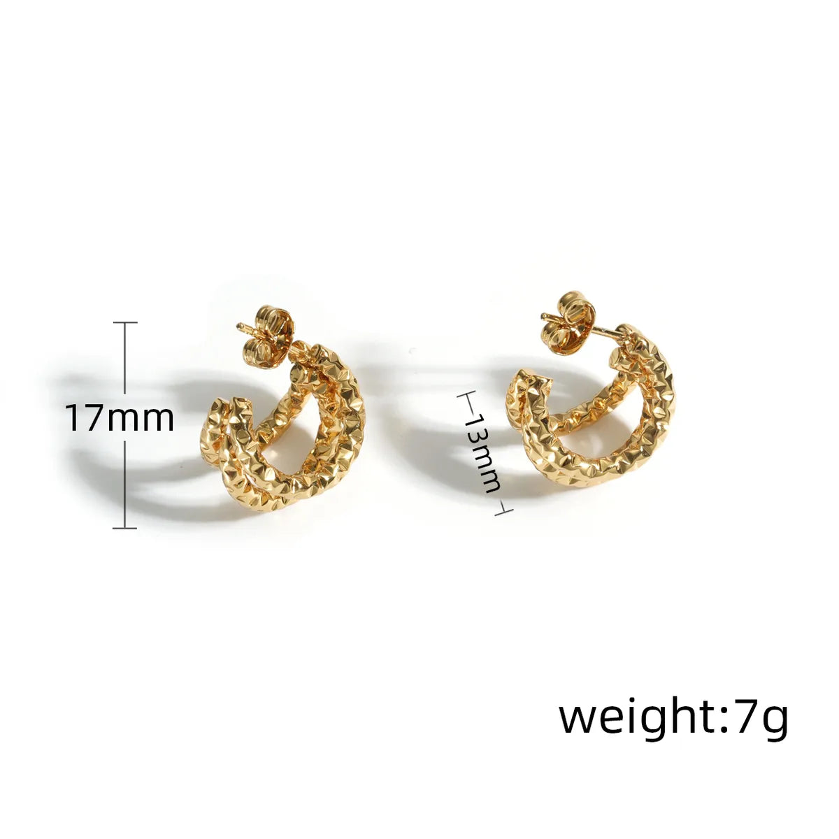 1 Pair Simple Style C Shape Waves Spiral Stripe Asymmetrical Layered 304 Stainless Steel 18K Gold Plated Ear Studs