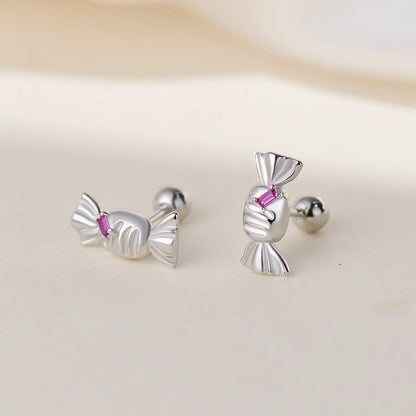 1 Pair Simple Style Candy Plating Inlay Sterling Silver Zircon Ear Studs