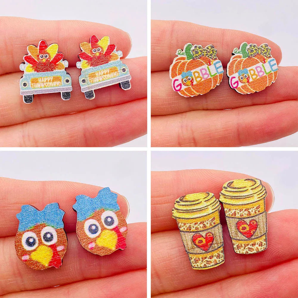 1 Pair Simple Style Cartoon Character Fruit Wood Ear Studs