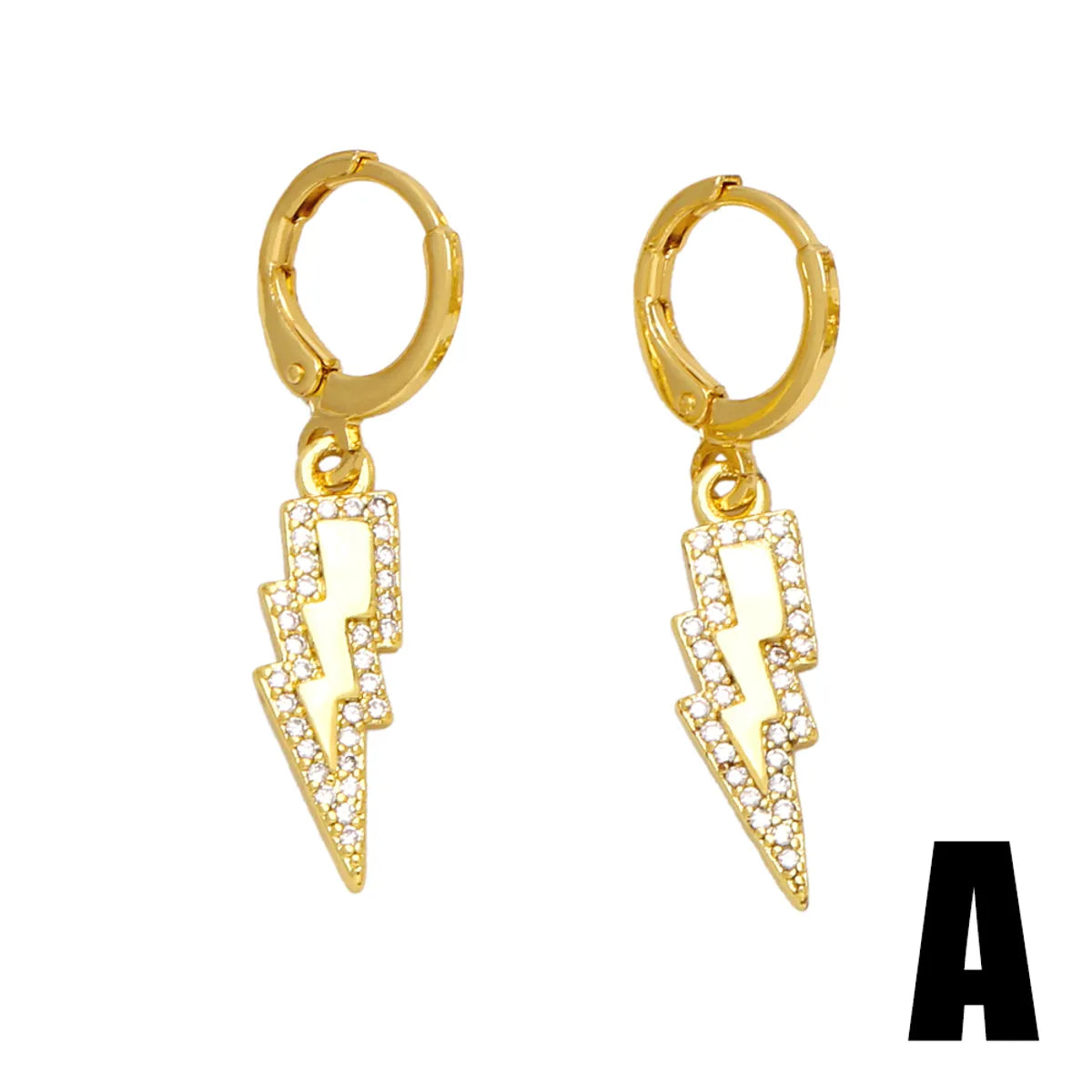 1 Pair Simple Style Cartoon Character Lightning Plating Inlay Copper Zircon 18k Gold Plated Drop Earrings