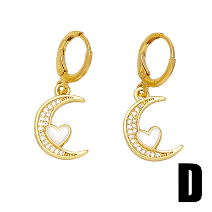 1 Pair Simple Style Cartoon Character Lightning Plating Inlay Copper Zircon 18k Gold Plated Drop Earrings