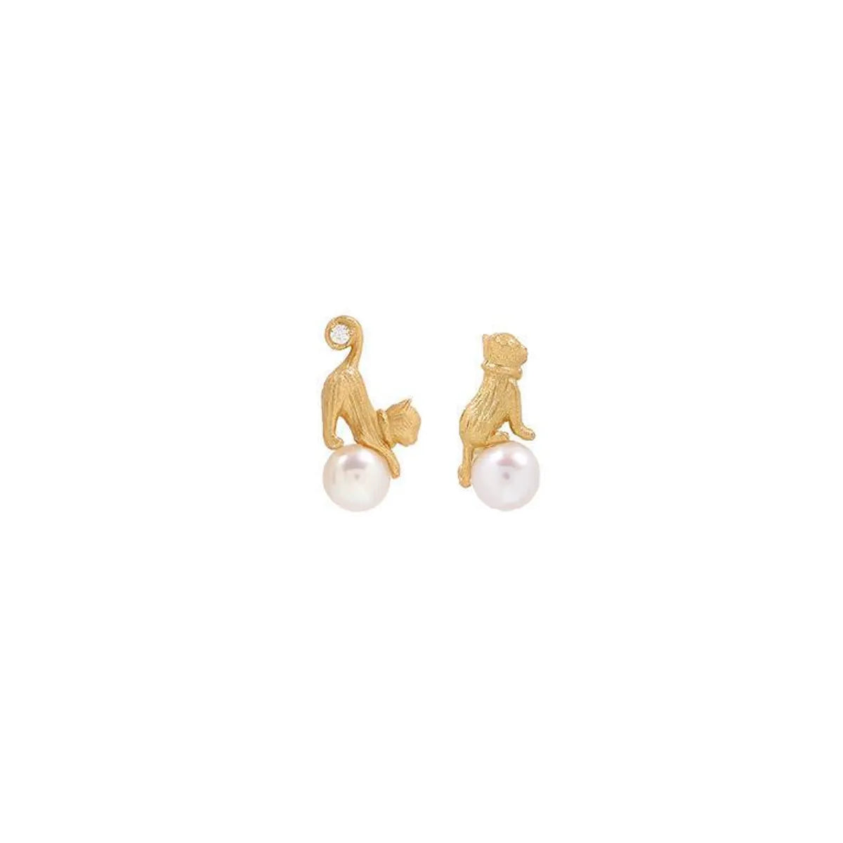 1 Pair Simple Style Cat Inlay Copper Pearl Earrings