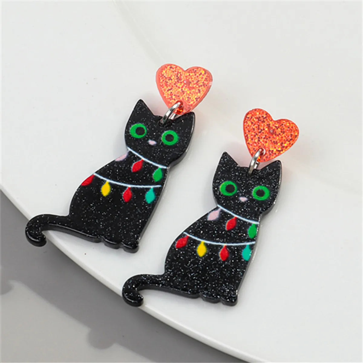 1 Pair Simple Style Cat Printing Arylic Drop Earrings