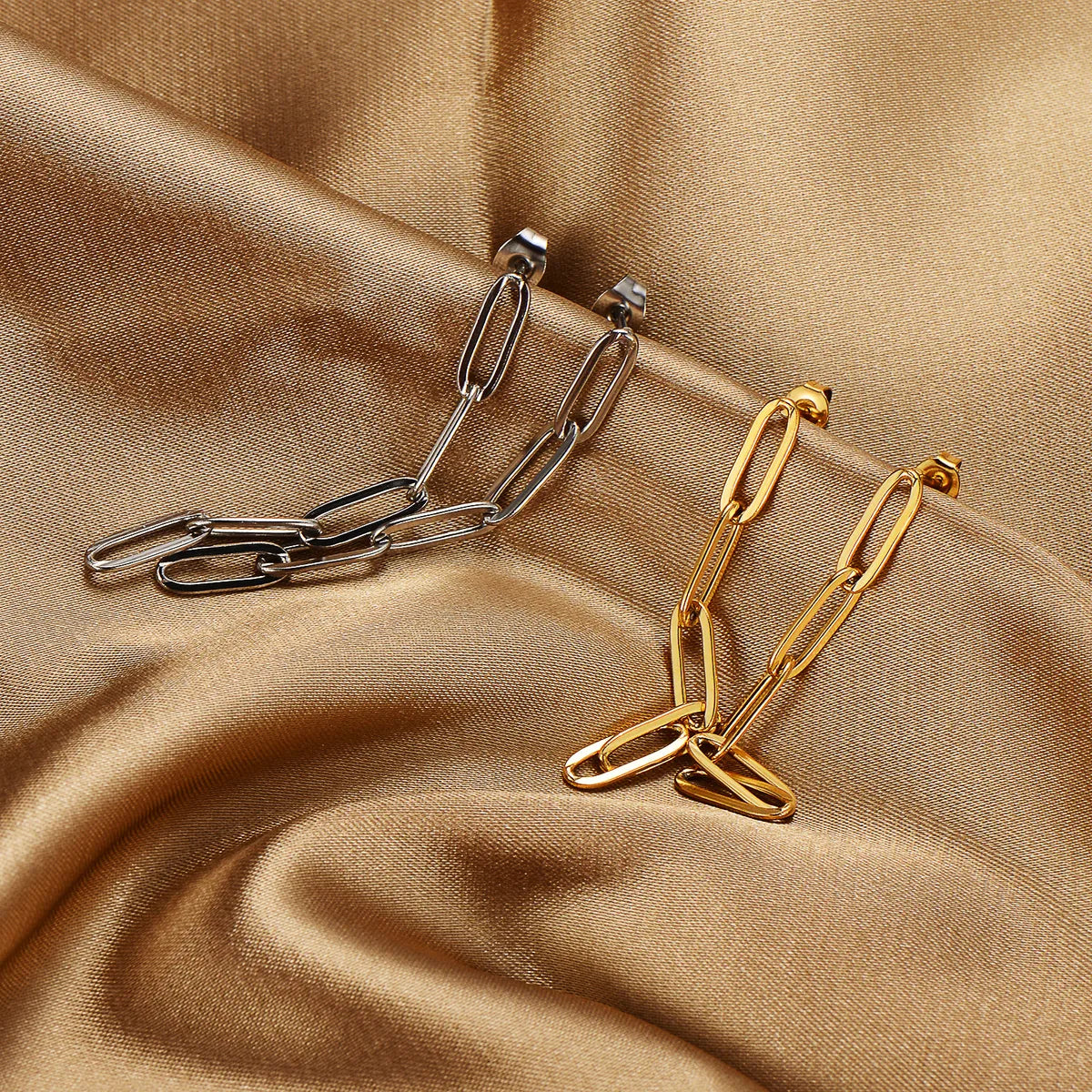 1 Pair Simple Style Chain Plating 304 Stainless Steel 18K Gold Plated Drop Earrings