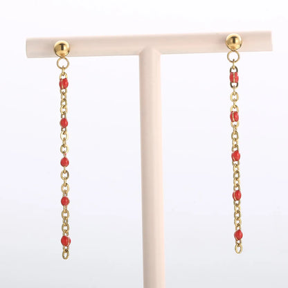 1 Pair Simple Style Chain Plating Chain Stainless Steel 18K Gold Plated Drop Earrings