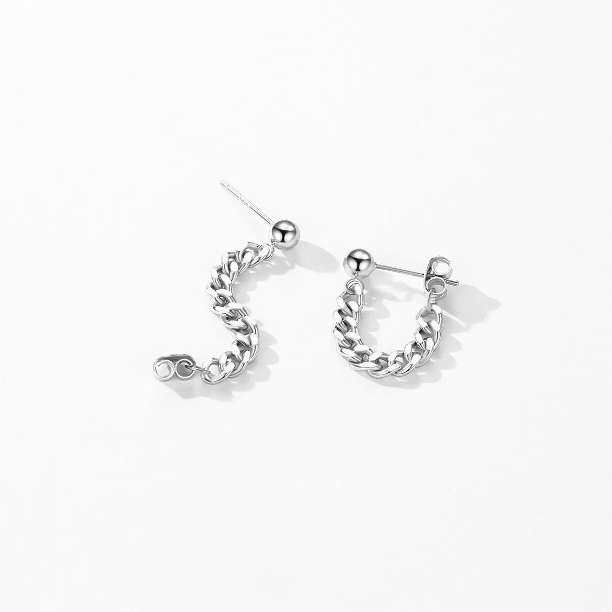 1 Pair Simple Style Chain Plating Sterling Silver Rhodium Plated Ear Studs