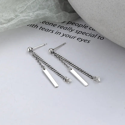 1 Pair Simple Style Chain Rectangle Sterling Silver Drop Earrings