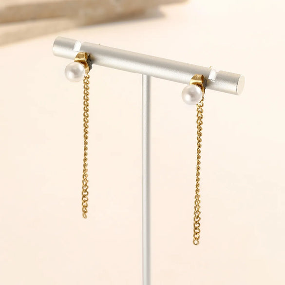 1 Pair Simple Style Chain Plating 304 Stainless Steel 14K Gold Plated Drop Earrings