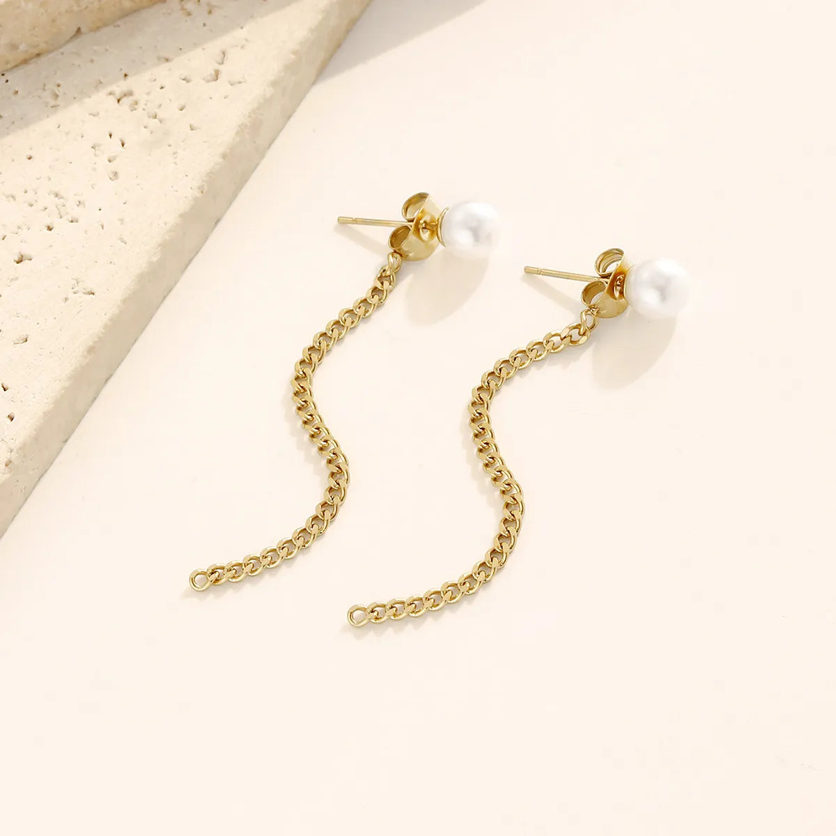 1 Pair Simple Style Chain Plating 304 Stainless Steel 14K Gold Plated Drop Earrings