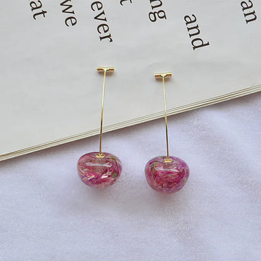 1 Pair Simple Style Cherry Alloy Patchwork Women'S Drop Earrings