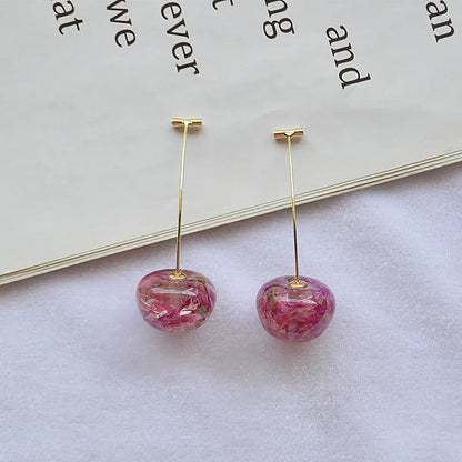 1 Pair Simple Style Cherry Alloy Patchwork Women'S Drop Earrings