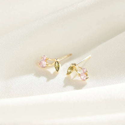 1 Pair Simple Style Cherry Fruit Plating Sterling Silver Zircon Ear Studs