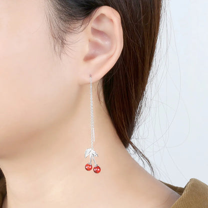 1 Pair Simple Style Cherry Plating Inlay Sterling Silver White Gold Plated Ear Line