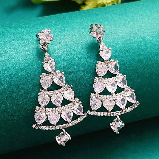 1 Pair Simple Style Christmas Tree Plating Inlay Alloy Copper Zircon Drop Earrings