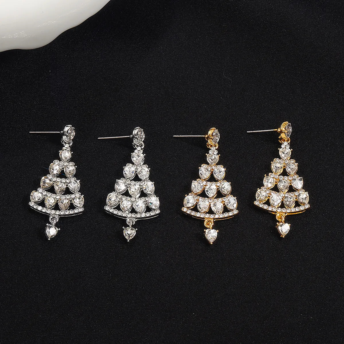 1 Pair Simple Style Christmas Tree Plating Inlay Alloy Copper Zircon Drop Earrings