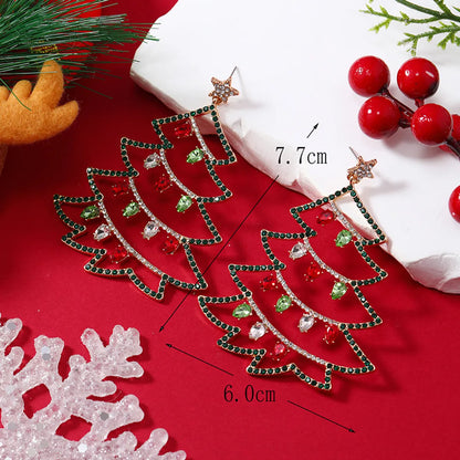 1 Pair Simple Style Christmas Tree Plating Inlay Alloy Rhinestones Gold Plated Drop Earrings