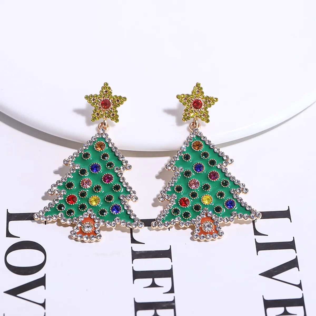 1 Pair Simple Style Christmas Tree Plating Inlay Alloy Rhinestones Gold Plated Ear Studs