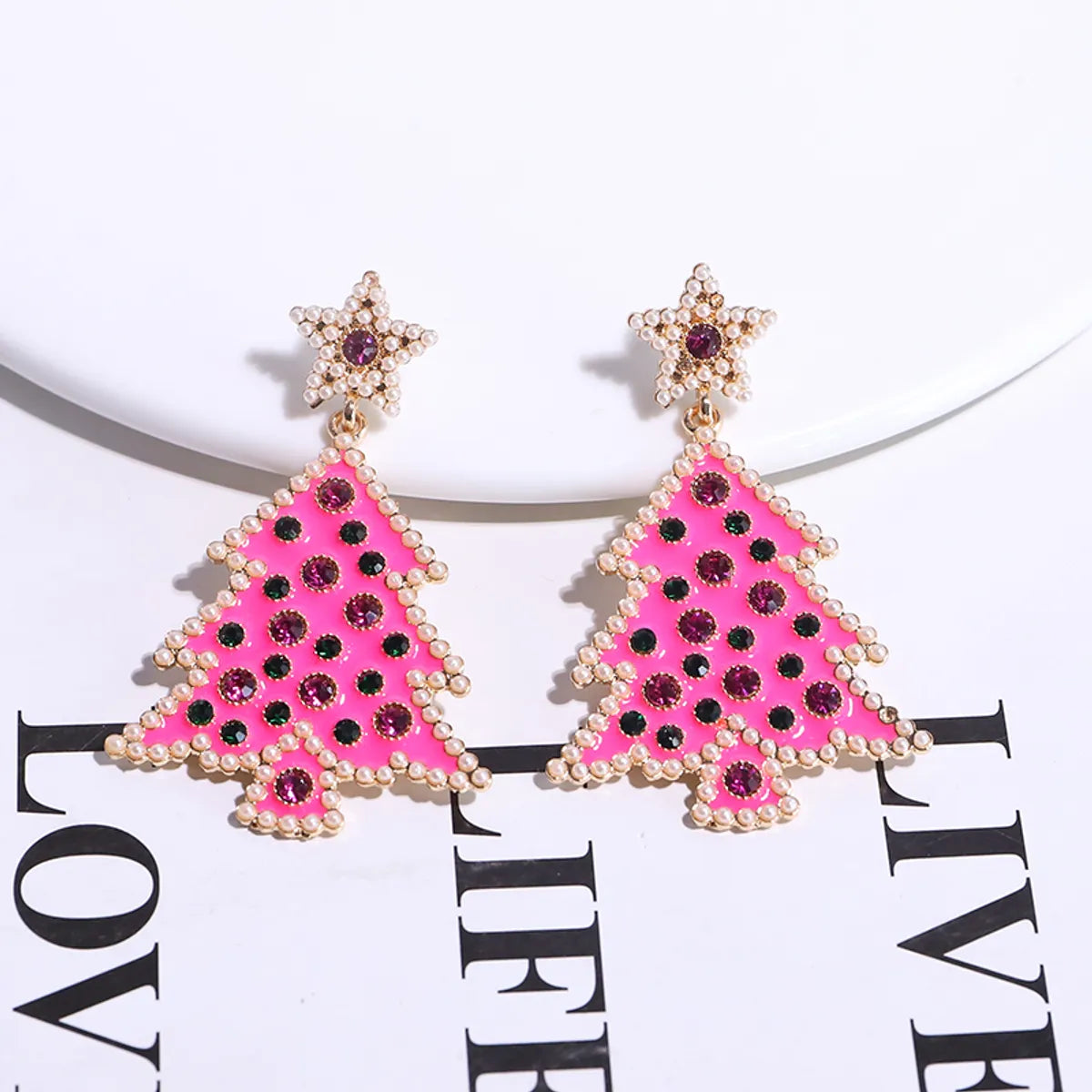 1 Pair Simple Style Christmas Tree Plating Inlay Alloy Rhinestones Gold Plated Ear Studs